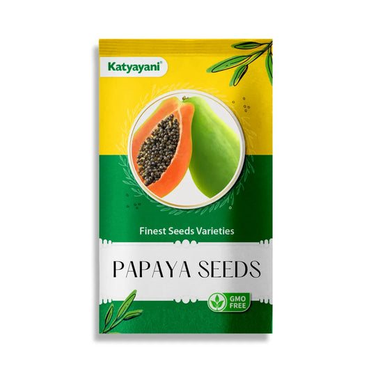 A packet of GGV Papaya Fruit Seeds with an illustration of a papaya slice and seeds on the front.