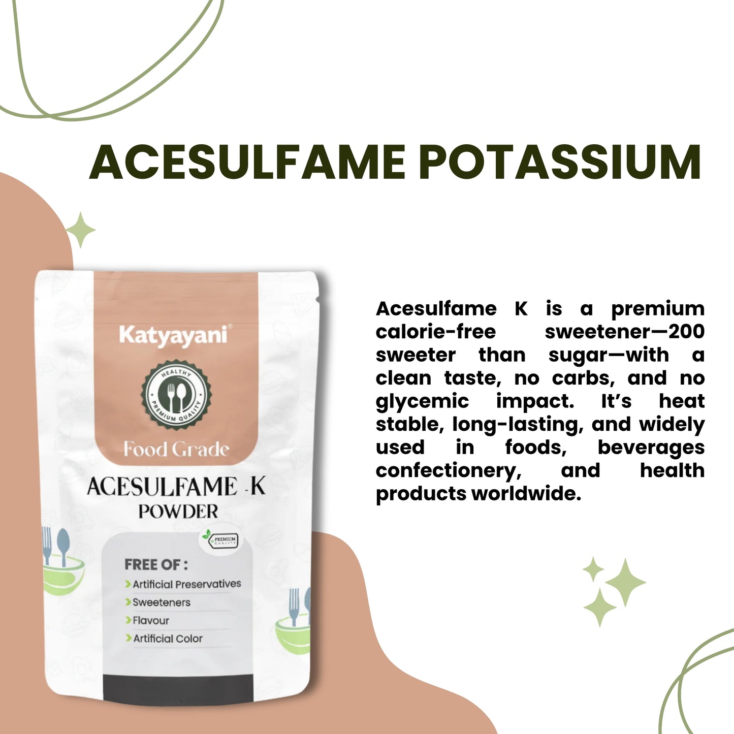 GGV Acesulfame Potassium Food grade 340gm (12oz) |Sugar-Free Sweetener for Cooking & Drinks