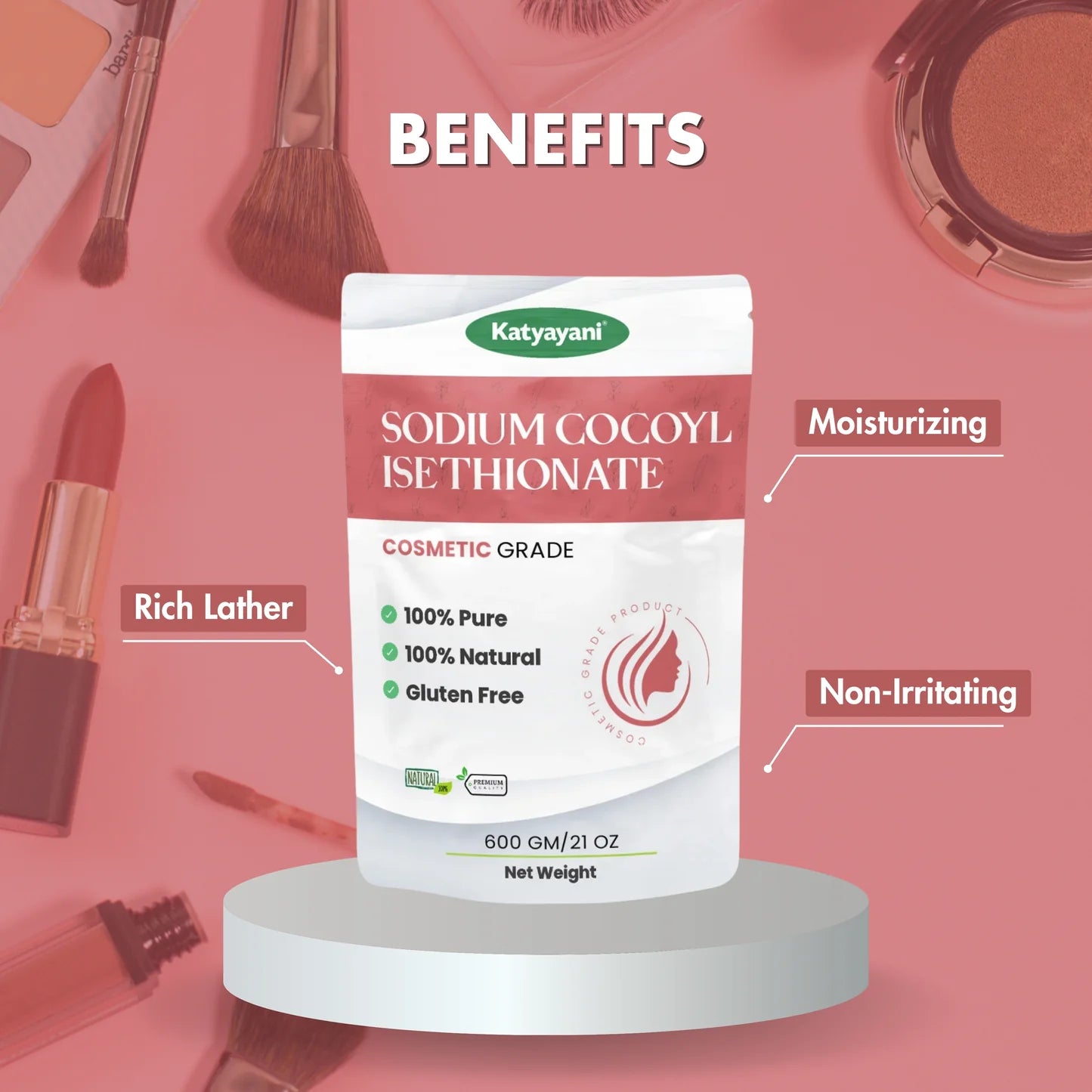 GGV Sodium Cocoyl Isethionate (SCI) Powder 600gm (21 oz)- Cosmetic Grade