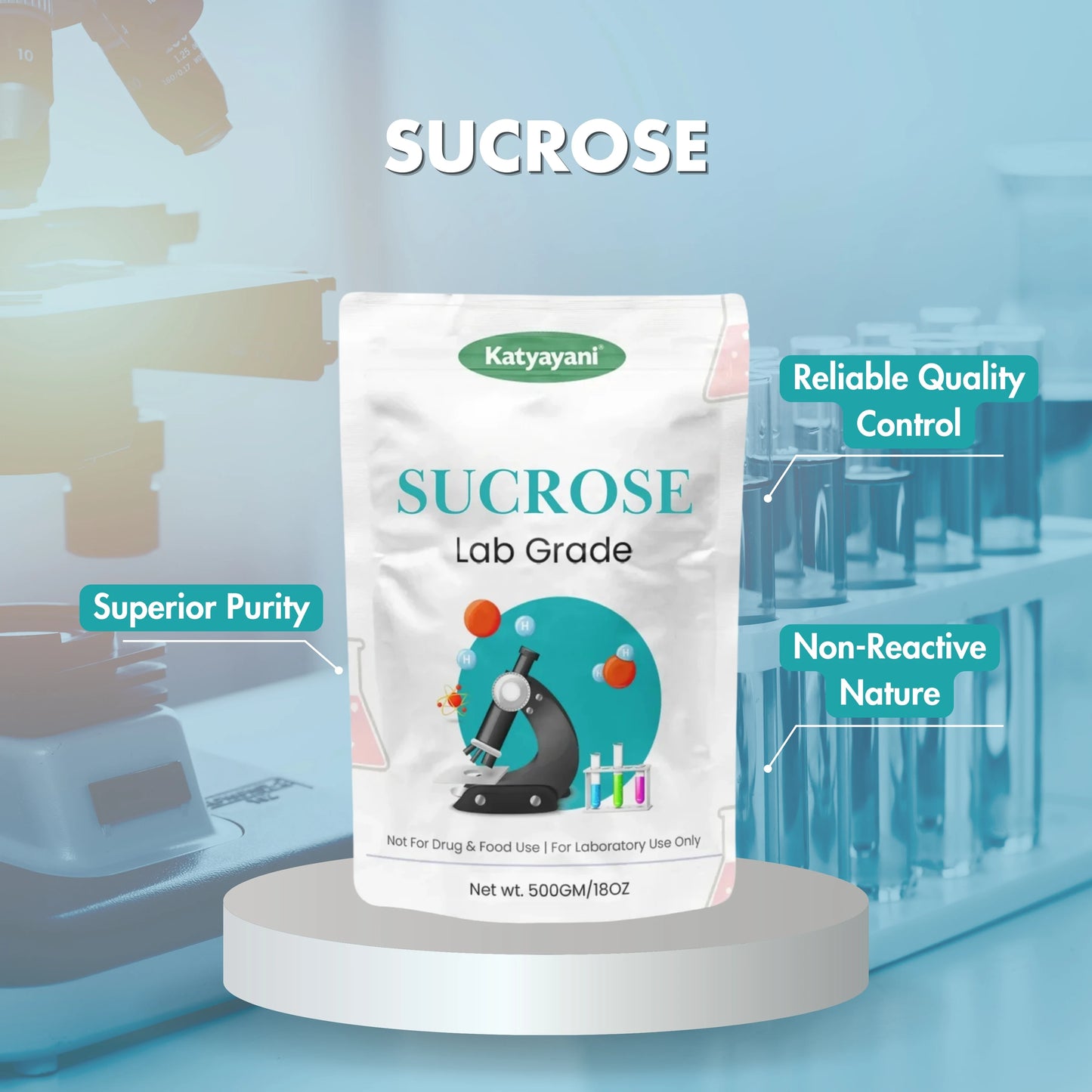 GGV Sucrose 500gm (18oz)- Lab Grade  High Purity Lab Grade Sugar for Scientific Use, Biology Labs & Research