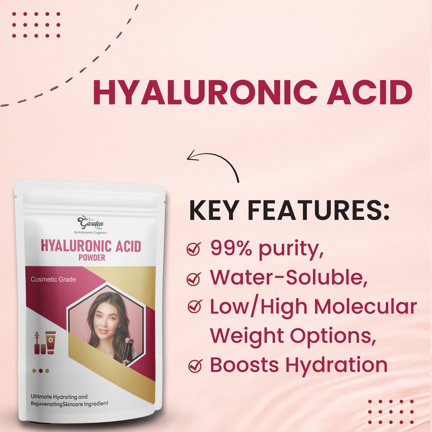 GGV Hyaluronic Acid Powder-Sodium Hyaluronate 30 gm ( 1.05 oz)| Cosmetic Grade