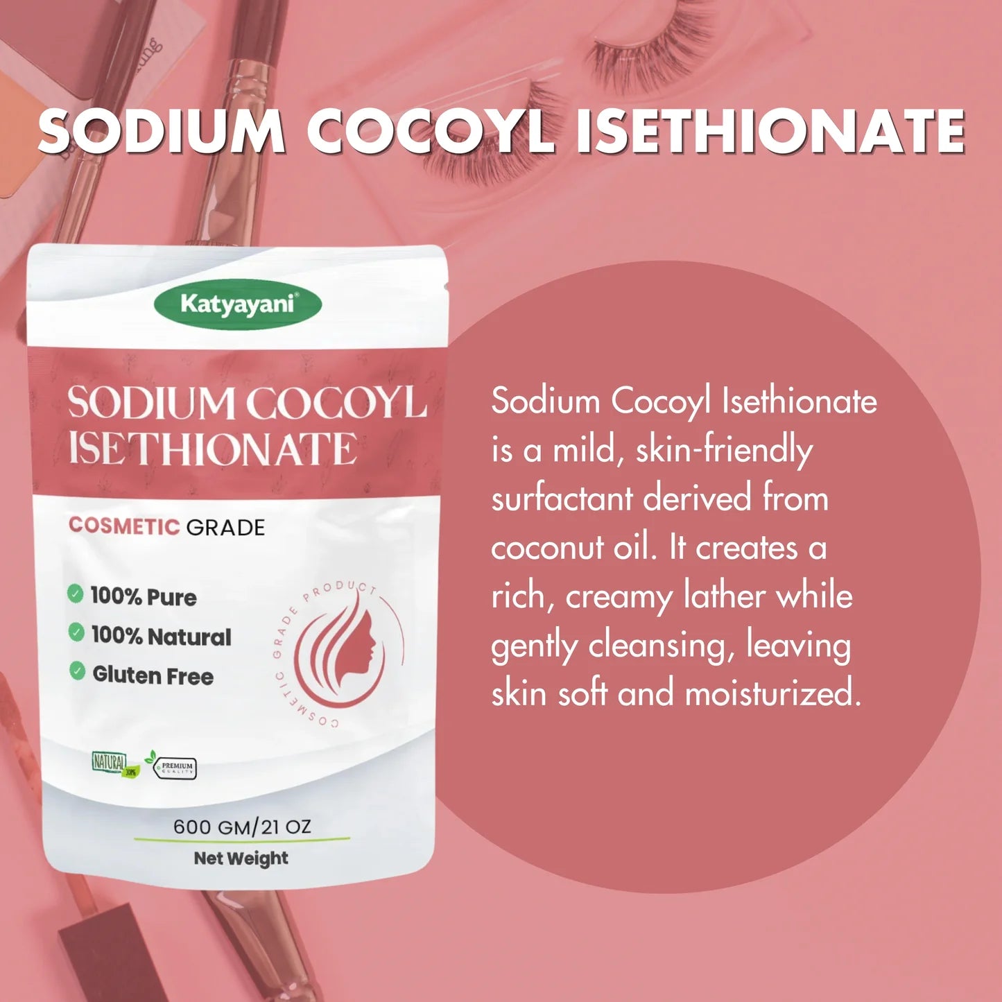 GGV Sodium Cocoyl Isethionate (SCI) Powder 600gm (21 oz)- Cosmetic Grade