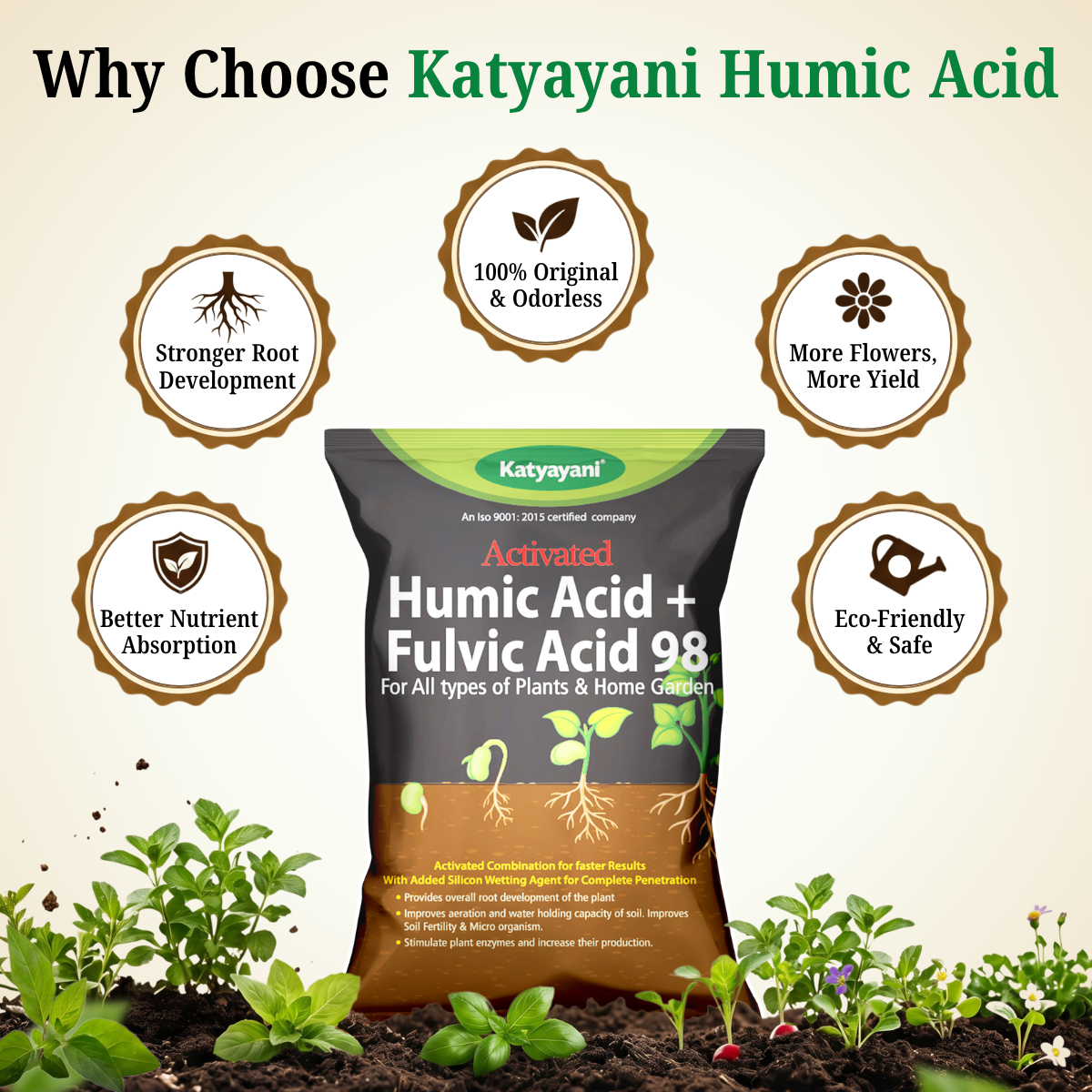 GGV Activated Humic Acid + Fulvic Acid 98 Fertilizer for Crop Nutrition & Root Growth