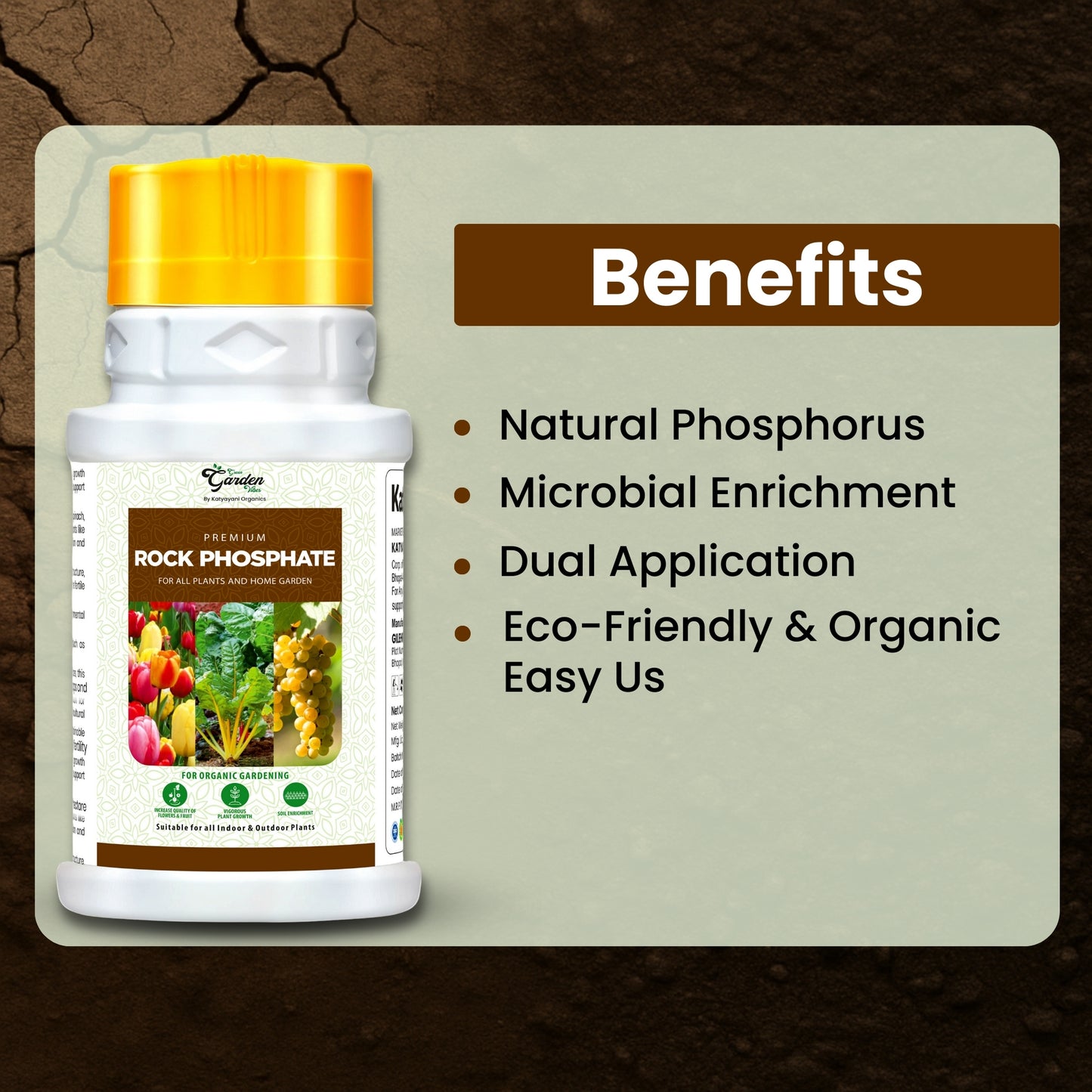 GGV Katyayani Organic Rock Phosphate Fertilizer – Natural Soil Booster for Carbon Enrichment & Flowering | Ideal for Fruiting Plants & Gardening – UAE Special