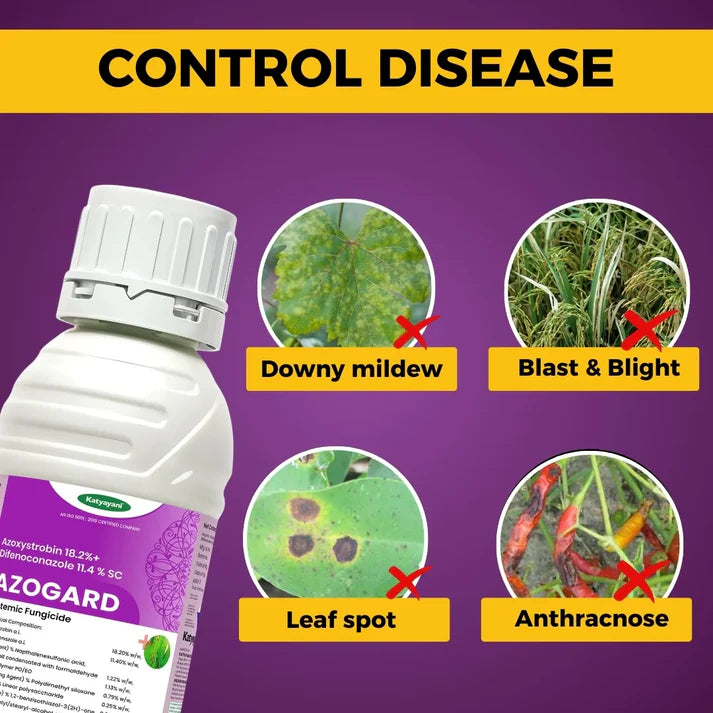 GGV Azogard Fungicide | Azoxystrobin 18.2% + Difenoconazole 11.4% SC | Dual-Action Systemic Fungicide for Complete Disease Protection